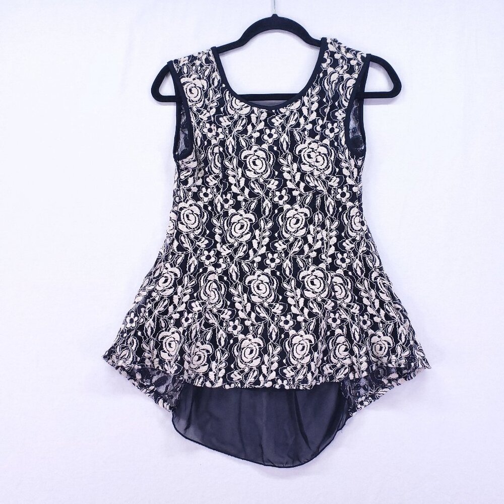 JULIE'S CLOSET Sleeveless Sheer Bow Back Roses Sz Large Blouse Tank Top Party